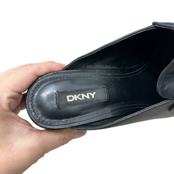 DKNY Rizz Leather Logo Hardware Block Heel Mules Loafers women's size 6.5 - Picture 5 of 9